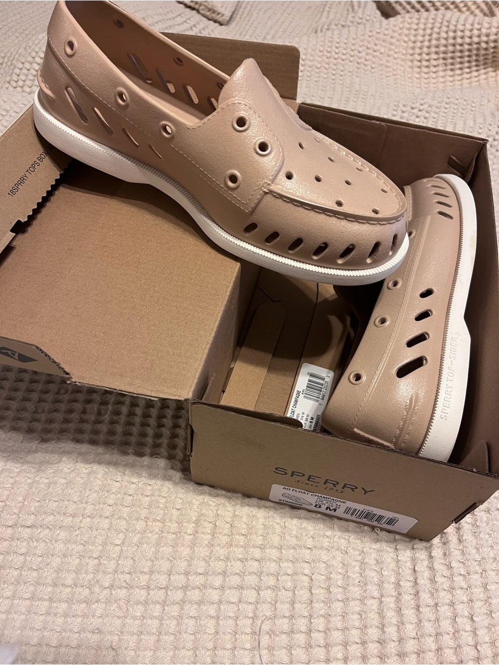 Sperry Women’s Slip-On Boat Shoes in Light Tan